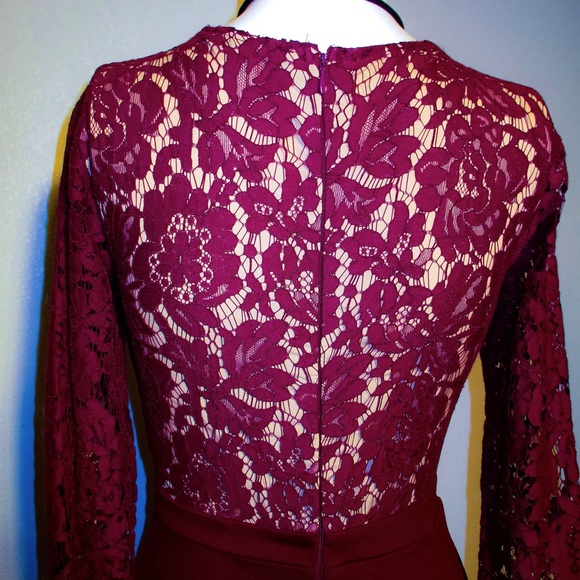 Lulu's Burgundy Long Sleeve Lace Dress Small NWOT! - Picture 5 of 15